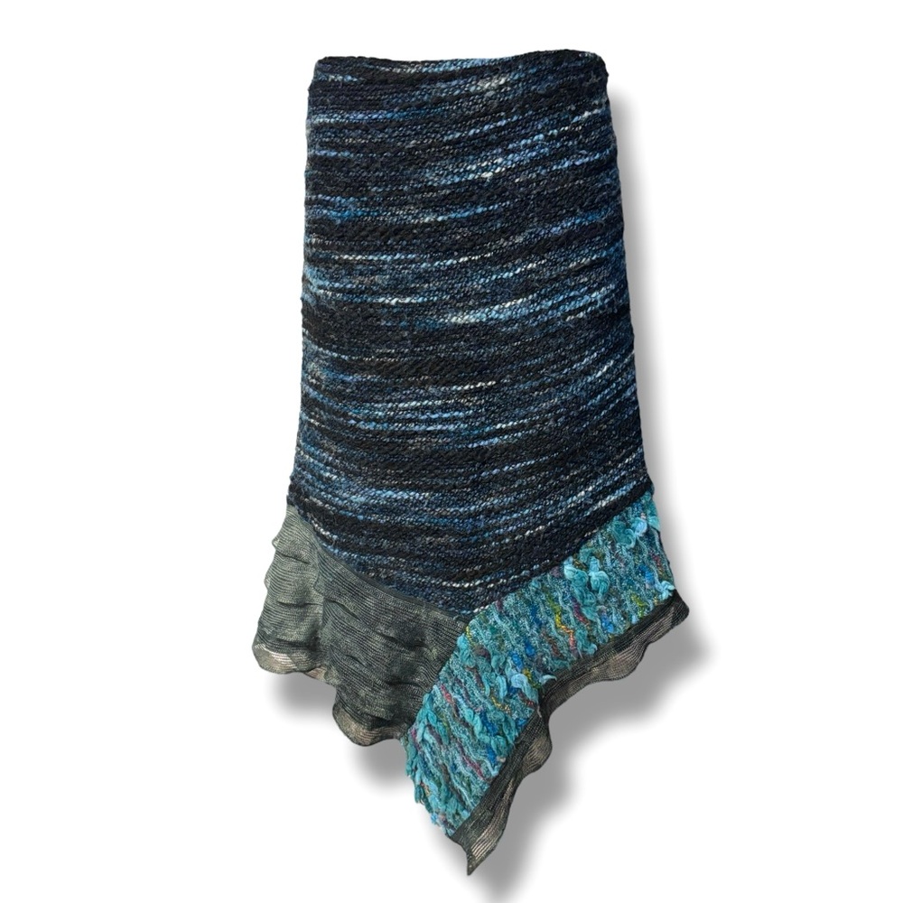 COCOMENTHE Bouclé Knit Multi-Colored Pencil Skirt Asymmetrical Mermaid Hem
